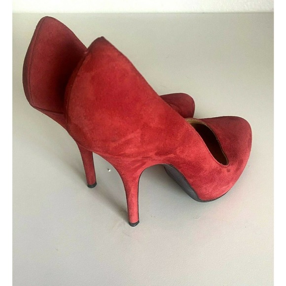 Lanvin 2011 Hiver Suede Pump Platform Red D'orsay Almond Toe Slim Heel 3… - Picture 7 of 9